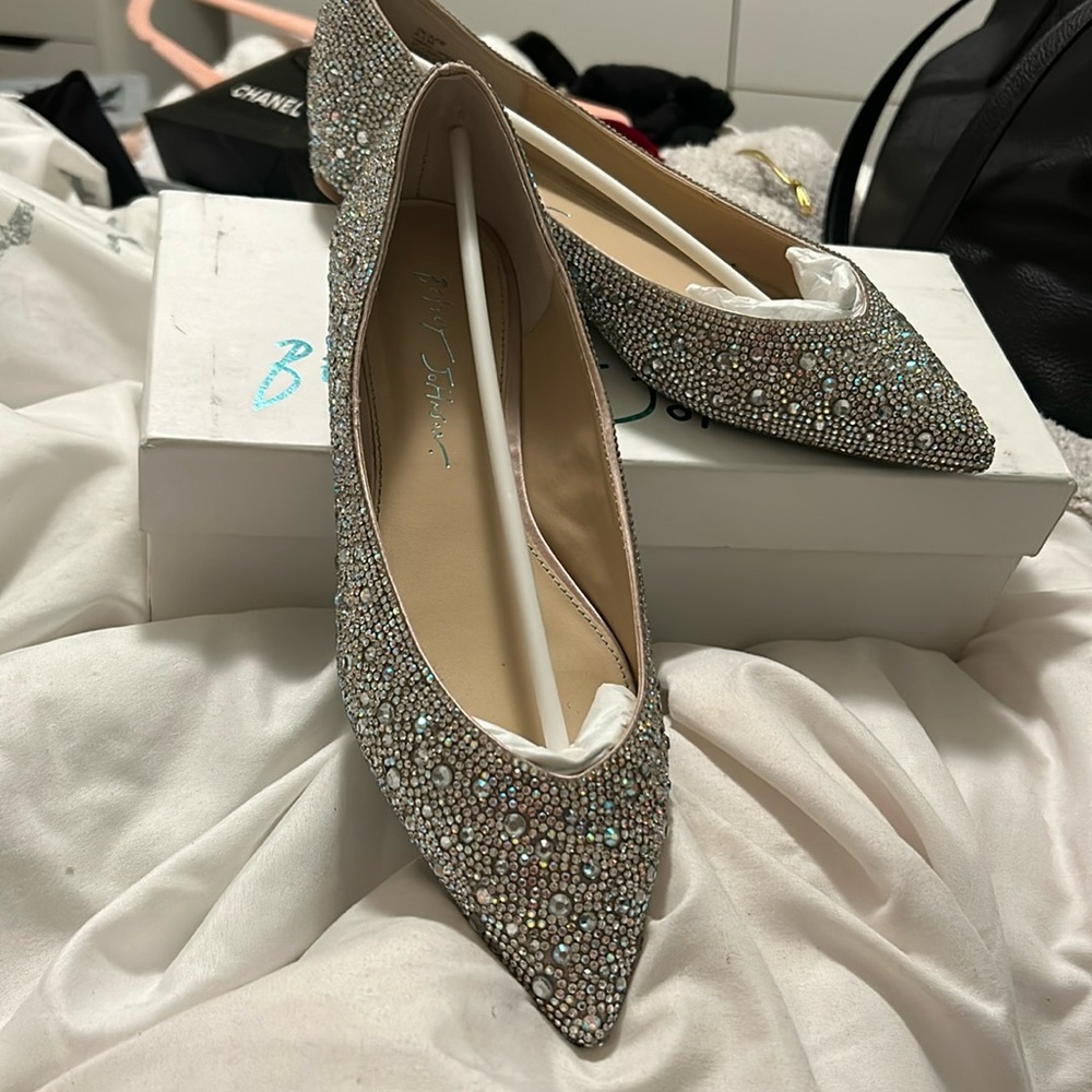 Embellished Pointed Toe Flats in Silver by (Unknown)